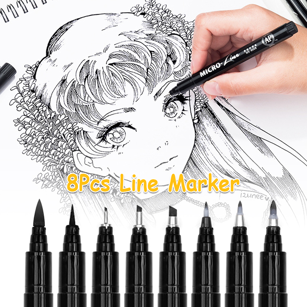 Willstar 8pcs Fineliner Pens Fine Line Drawing Pens Fine Tip Sketch Pen for Drawing Line Comic Anime Art